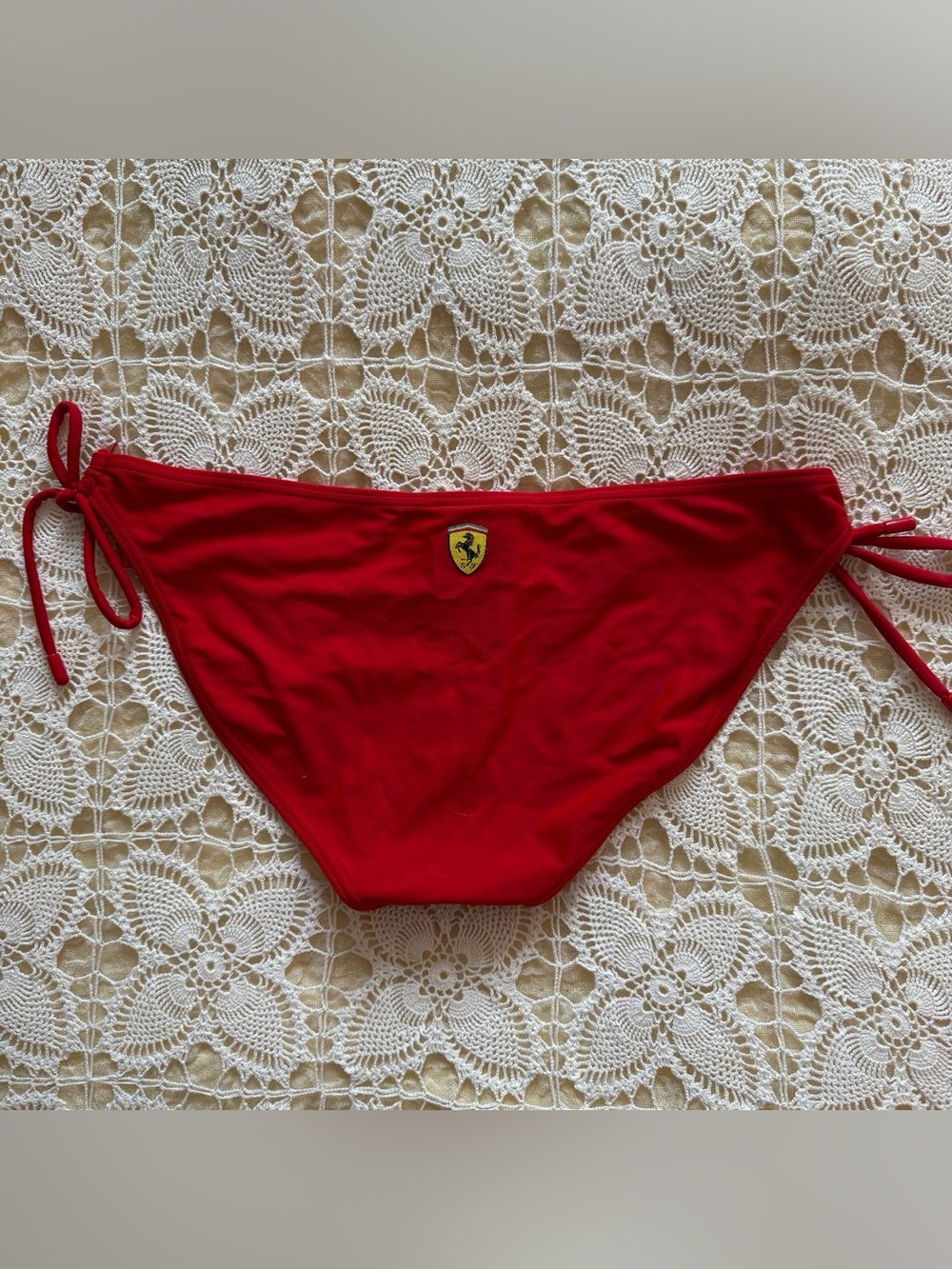 Scuderia Ferrari Red Tie-Side Bikini Bottom with Shield Patch